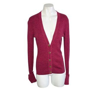 Tory Burch 100% Merino Wool Long Sleeve Ribbed Cardigan Sweater, Size Large